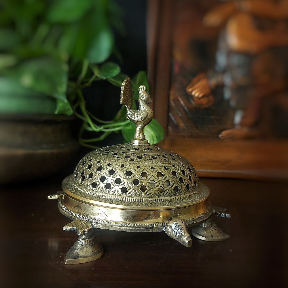 antique silver brass incense burner