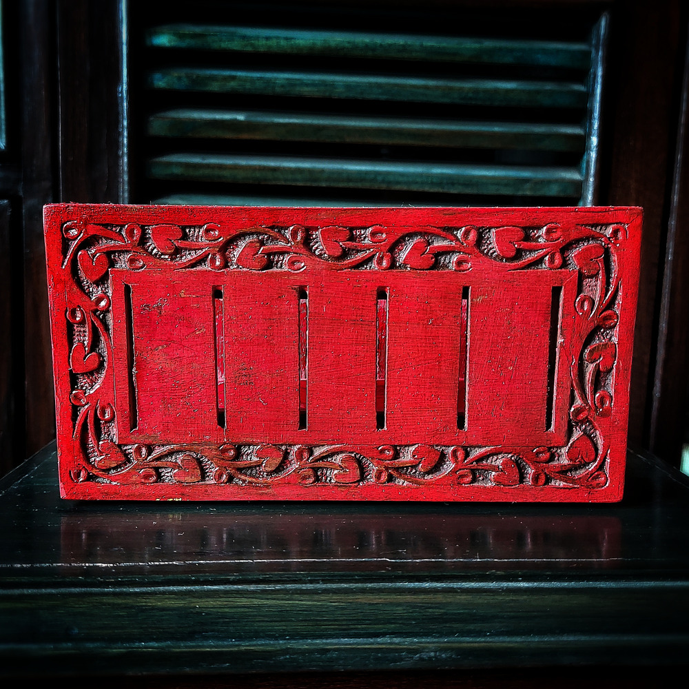 Antique red wooden tissue holder