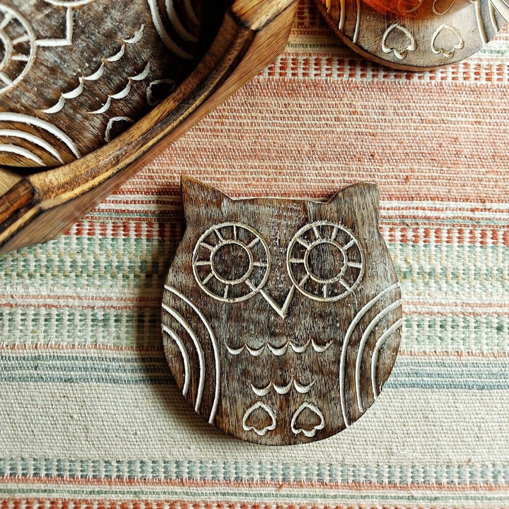 wooden owl coaster