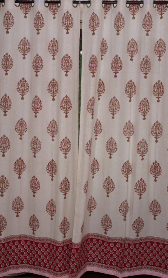 white and red cotton curtain